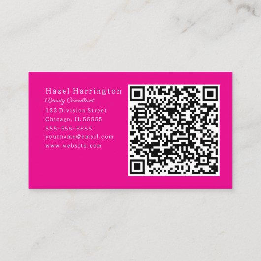 Hot Roze QR Code Visitekaartje Floral Minimalist (Achterkant)