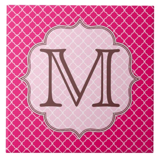 Hot-roze Quarterfoil Latti Monogram - tegel Tegeltje (Voorkant)