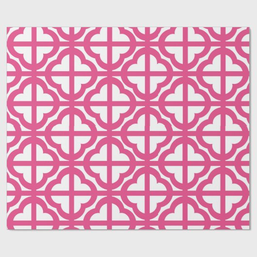 Hot-Roze Quaterfoil Lattice Quarter Wrapping Paper Cadeaupapier (Vlak)