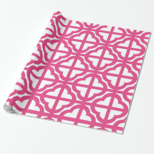 Hot-Roze Quaterfoil Lattice Quarter Wrapping Paper Cadeaupapier
