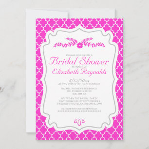 Hot-roze Quatrefoil Bridal Shower-uitnodigingen Kaart