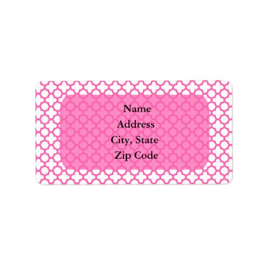 Hot-roze Quatrefoil-patroon Etiket (Voorkant)