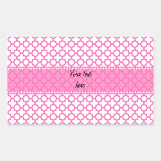 Hot-roze Quatrefoil-patroon Rechthoekige Sticker (Voorkant)