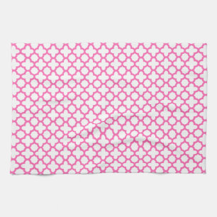 Hot-roze Quatrefoil-patroon Theedoek