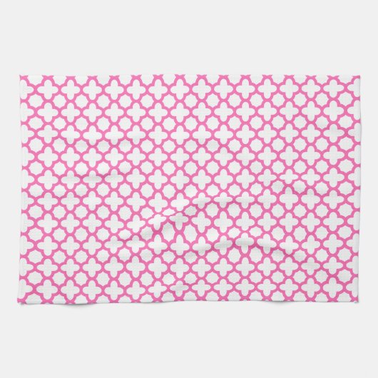 Hot-roze Quatrefoil-patroon Theedoek (Horizontaal)