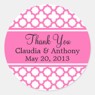Hot-roze Quatrefoil Pattern Weddenschap Bedankt Ronde Sticker