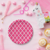 Hot-roze Quatrefoil Tegels Patroon Papieren Bordje (Feest)