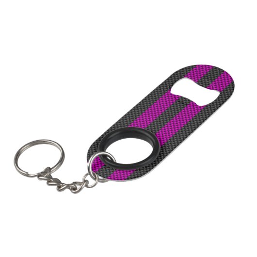 Hot-roze racestrepen in koolstofvezelstijl mini flessenopener (Voorkant Gekanteld)