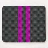 Hot-roze racestrepen in koolstofvezelstijl muismat (Voorkant)