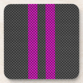 Hot-roze racestrepen in koolstofvezelstijl onderzetter (Voorkant)
