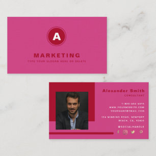 Hot-Roze Red Business Marketing Professional Foto Visitekaartje
