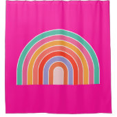 Hot-roze regenboogpreppy kleurige Happy Rainbow Douchegordijn (Voorkant)