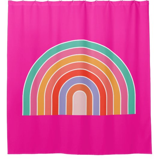 Hot-roze regenboogpreppy kleurige Happy Rainbow Douchegordijn (Voorkant)
