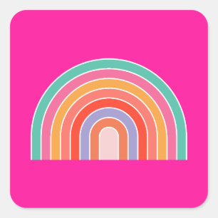 Hot-roze regenboogpreppy kleurige Happy Rainbow Vierkante Sticker