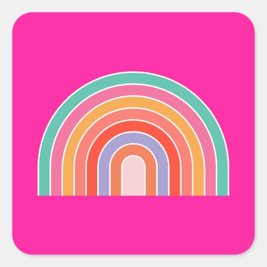 Hot-roze regenboogpreppy kleurige Happy Rainbow Vierkante Sticker (Voorkant)