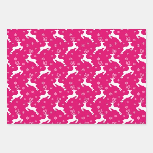 Hot-Roze rendierbomen, kerstbomen en Holly Inpakpapier Vel (Voorkant 3)