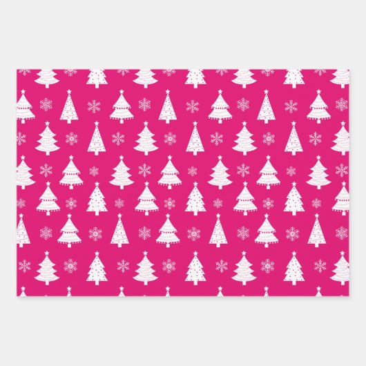 Hot-Roze rendierbomen, kerstbomen en Holly Inpakpapier Vel (Voorkant)