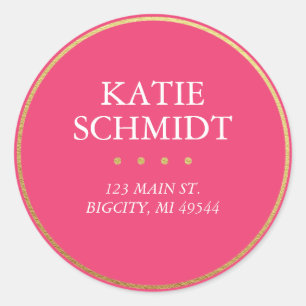 Hot-roze retouradreslabel met Faux Gold Foil Ronde Sticker