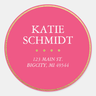 Hot-roze retouradreslabel met Faux Gold Foil Ronde Sticker