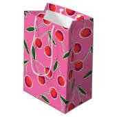 Hot Roze Retro Berry Cherry Verjaardag Gift Bag Medium Cadeauzakje (Achterkant Gekanteld)