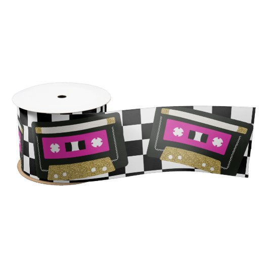 Hot-roze Retro Cassette-mixtapecadebon Satijnen Lint (Spoel)
