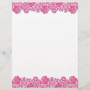 Hot-roze Retro Floral Damask Border