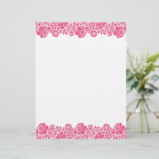 Hot-roze Retro Floral Damask Border (Staand voorkant)
