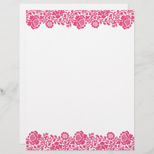 Hot-roze Retro Floral Damask Border (Voorkant / Achterkant)