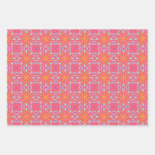Hot-roze Retro met Oranje en blauw Inpakpapier Vel (Voorkant 3)