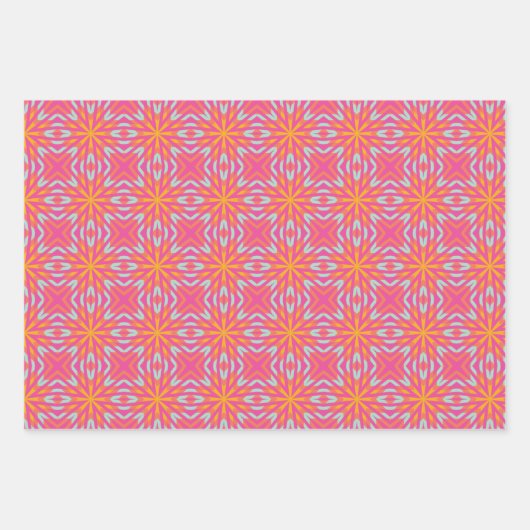 Hot-roze Retro met Oranje en blauw Inpakpapier Vel (Voorkant 3)