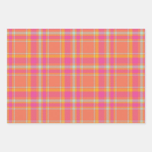 Hot-roze Retro met Oranje en blauw Inpakpapier Vel (Voorkant)