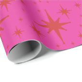 Hot-roze Retro Modern Starburst Patroon Cadeaupapier (Rol Hoek)
