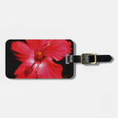 Hot-roze rode hibiscus-bloem op zwart bagagelabel (Voorkant horizontaal)