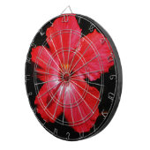 Hot-roze rode hibiscus-bloem op zwart dartbord (Voorkant Rechts)