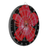 Hot-roze rode hibiscus-bloem op zwart dartbord (Voorkant Links)