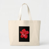 Hot-roze rode hibiscus-bloem op zwart grote tote bag (Voorkant)