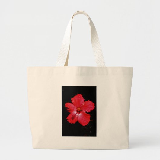 Hot-roze rode hibiscus-bloem op zwart grote tote bag (Voorkant)