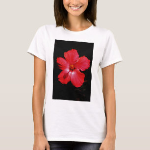 Hot-roze rode hibiscus-bloem op zwart t-shirt