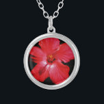 Hot-roze rode hibiscus-bloem op zwart zilver vergulden ketting<br><div class="desc">Mooie foto van een hotroze rode hibiscus-bloem op zwart door kunstenaar Sandra Marie Closs. Voeg je eigen tekst, naam of monogram toe aan creëer het perfecte product voor elke keer. Wedden, feestfeest, sympathie, verjaardag, baby shower, een feest of gewoon om je dag wat mooier te maken. bloem, bloem, bloemen, kleurrijke...</div>