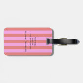 Hot-roze, rode strepen, monogram met rood metallis bagagelabel (Achterkant horizontaal)
