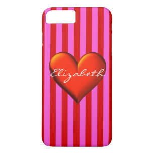 Hot-Roze Rode Stripe Red Metallic Heart Monogram Case-Mate iPhone Case
