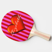 Hot-Roze Rode Stripe Red Metallic Heart Monogram Tafeltennisbatje (Zijkant)