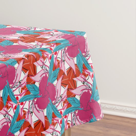 Hot-roze rode Turquoise Floral printpatroon Tafelkleed (Voorbeeld)