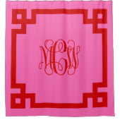 Hot-roze rood vinnen script monogram Griekse sleut Douchegordijn (Voorkant)