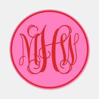Hot-roze rood-wijn-Script-monogram, DIY BG Ronde Sticker