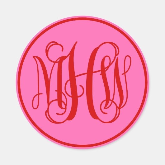 Hot-roze rood-wijn-Script-monogram, DIY BG Ronde Sticker