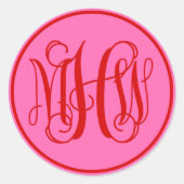 Hot-roze rood-wijn-Script-monogram, DIY BG Ronde Sticker (Voorkant)