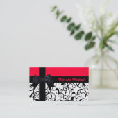 Hot roze rood zwart damask aangepaste visitekaartj visitekaartje (Staand voorkant)