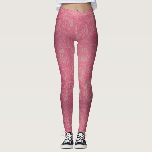 Hot-roze Roos Afdrukken Leggings (Voorkant)