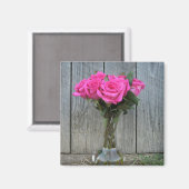 Hot roze roos boeket in de schuur magneet (Voorkant / Achterkant)